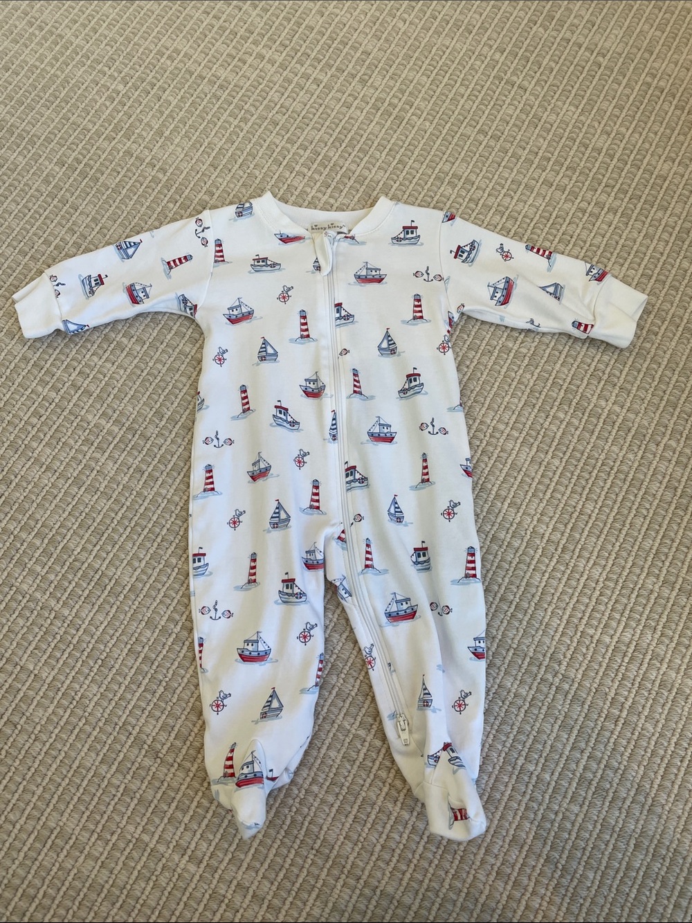 Kissy Kissy White Nautical Boat & Lighthouse Footie